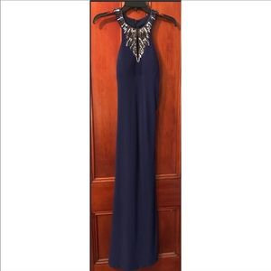 Xscape Blue with Silver Beads Formal Dress